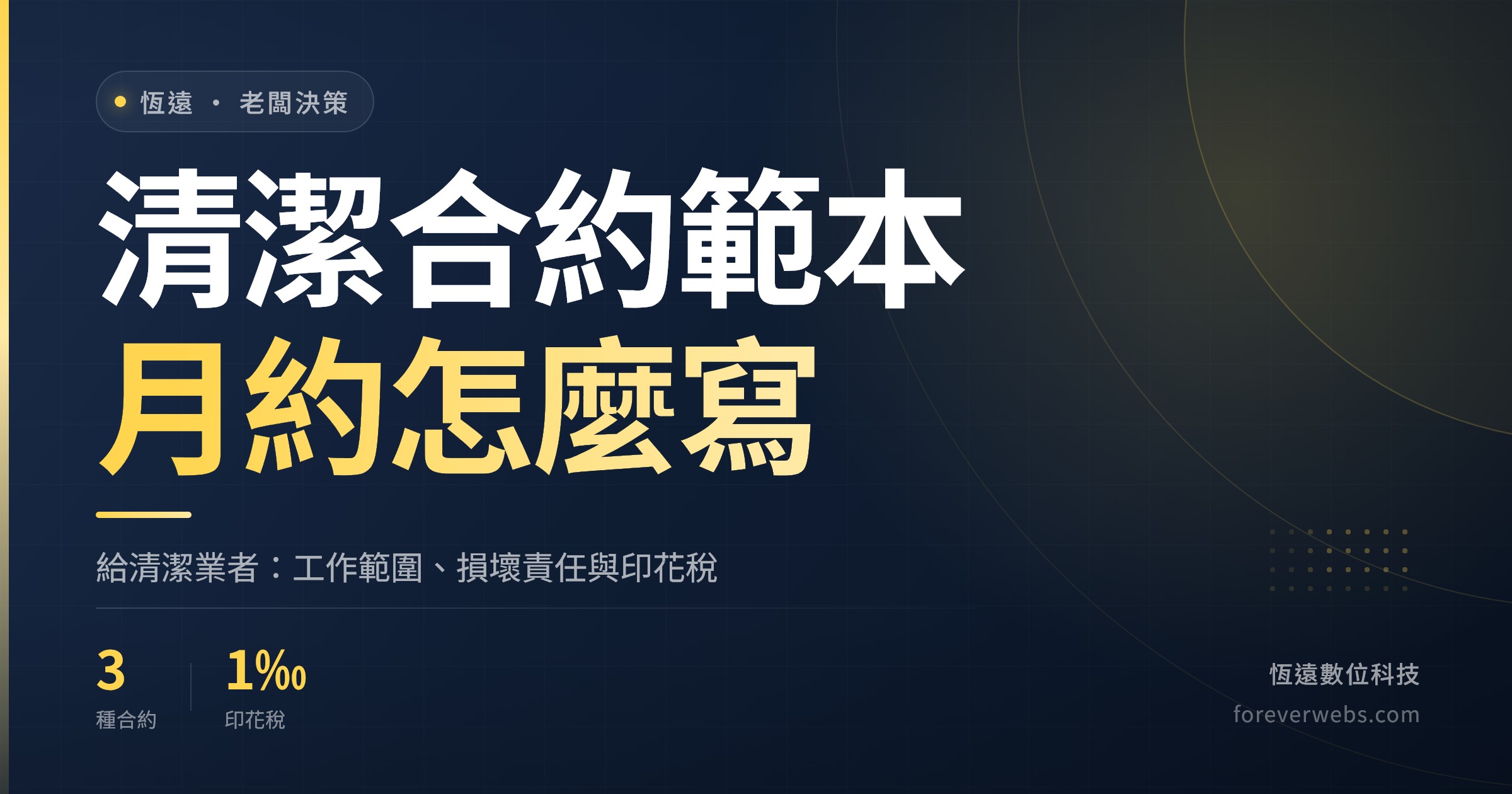 清潔合約範本封面：居家清潔與大樓清潔維護月約、損壞責任與印花稅