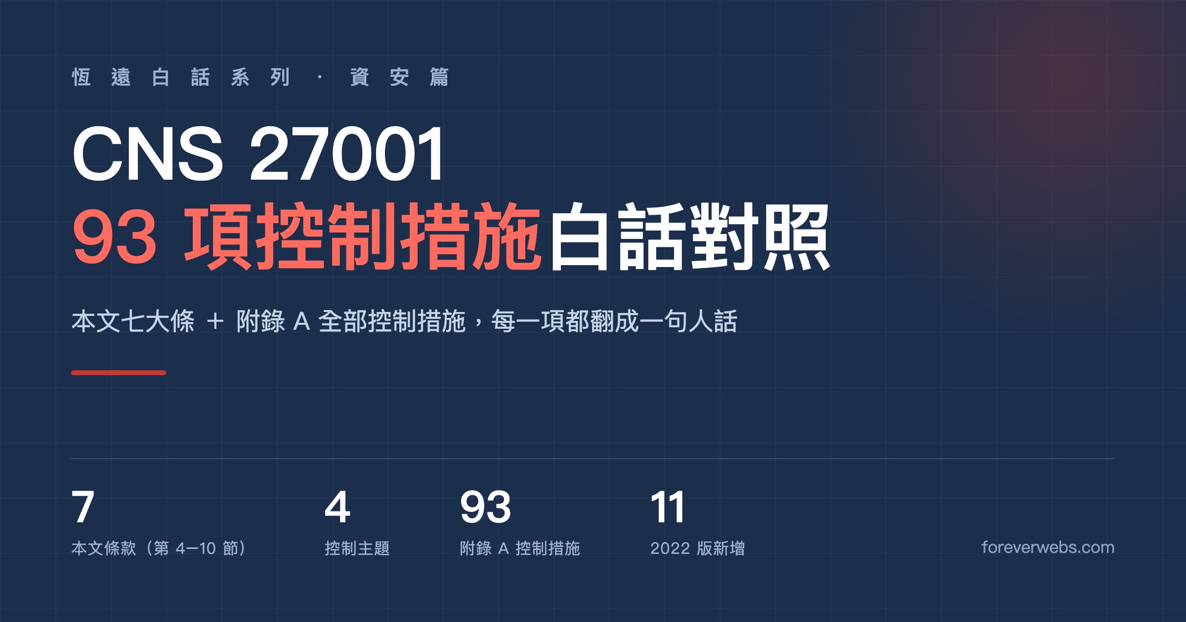CNS 27001 附錄 A 93 項控制措施白話對照表封面，恆遠白話系列資安篇