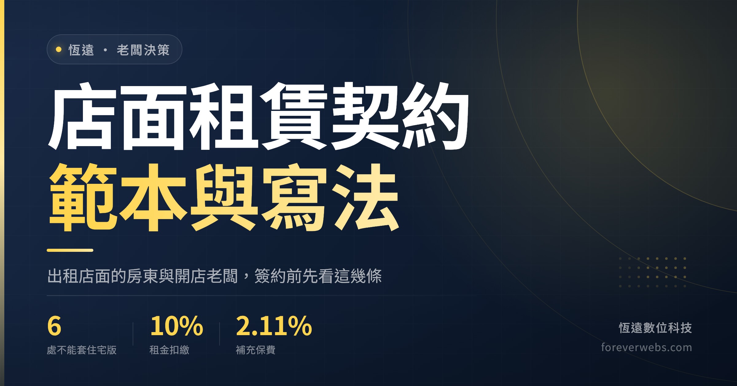 店面租賃契約範本封面：房東與開店老闆簽訂商用租約的條款重點