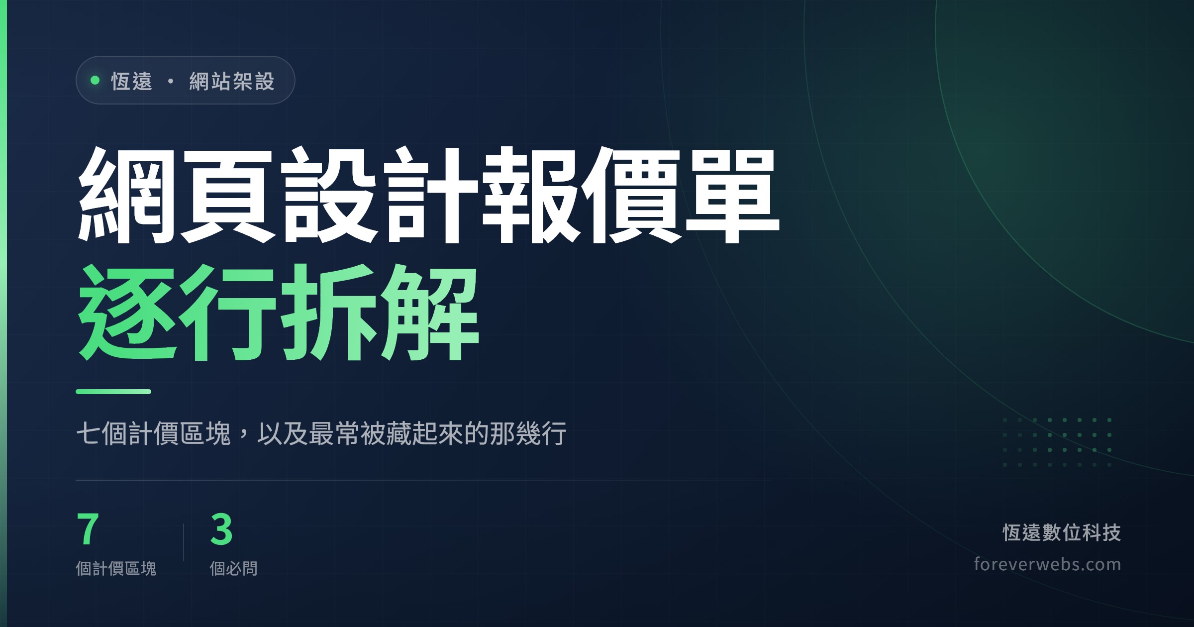封面圖：網頁設計報價單逐行拆解，七個計價區塊