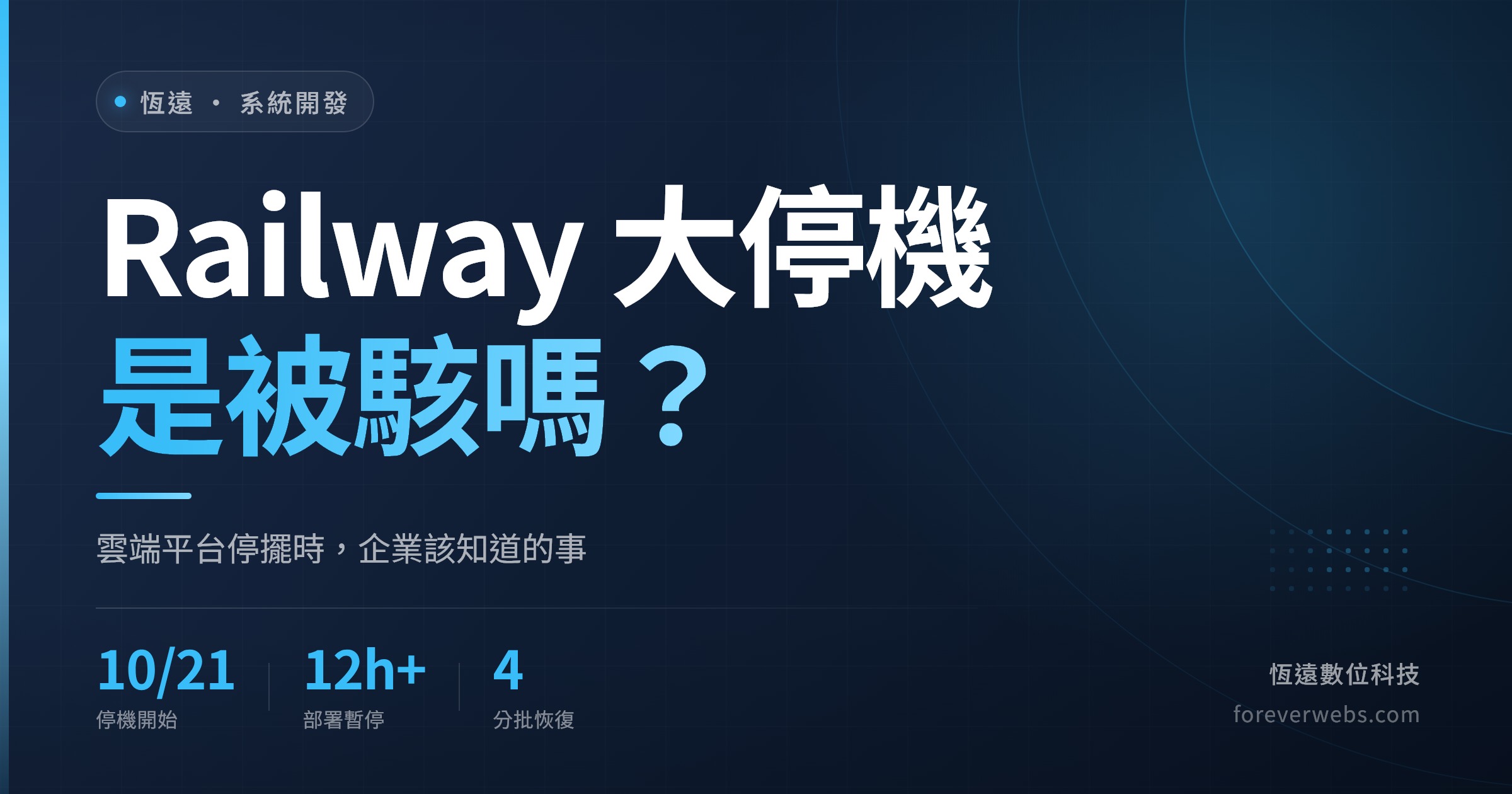 Railway 大停機是被駭嗎文章封面：10/21 停機開始、部署暫停超過 12 小時、分批恢復