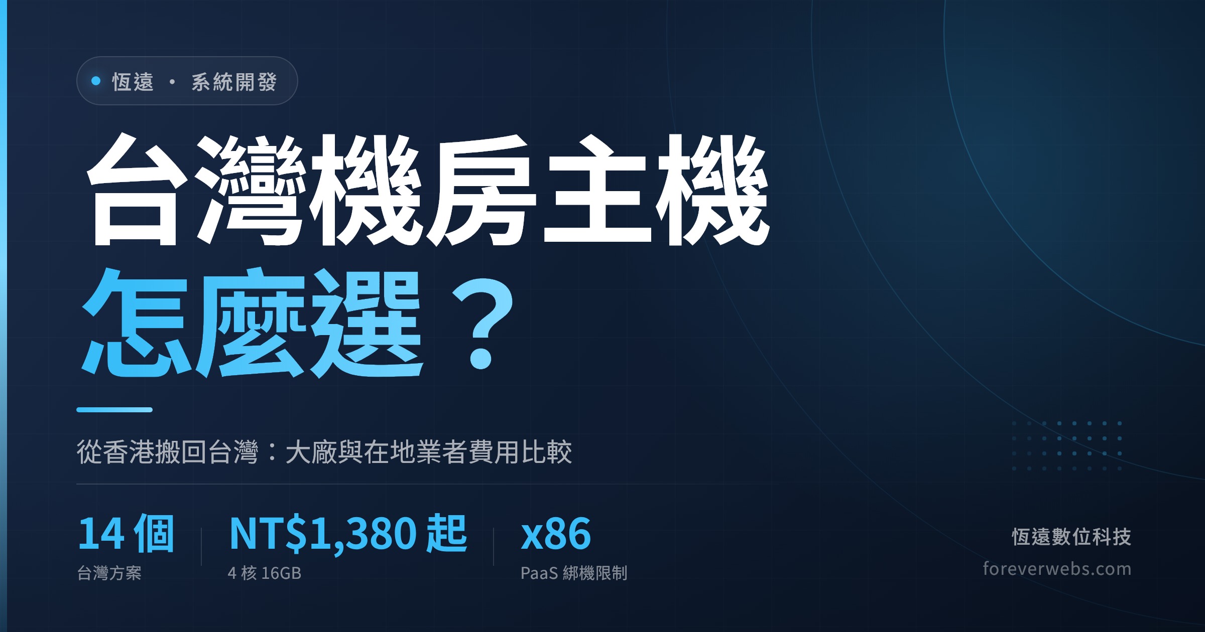 台灣機房 VPS 與雲端主機怎麼選：Google Cloud、AWS 台北、台智雲、中華電信與在地業者費用比較封面