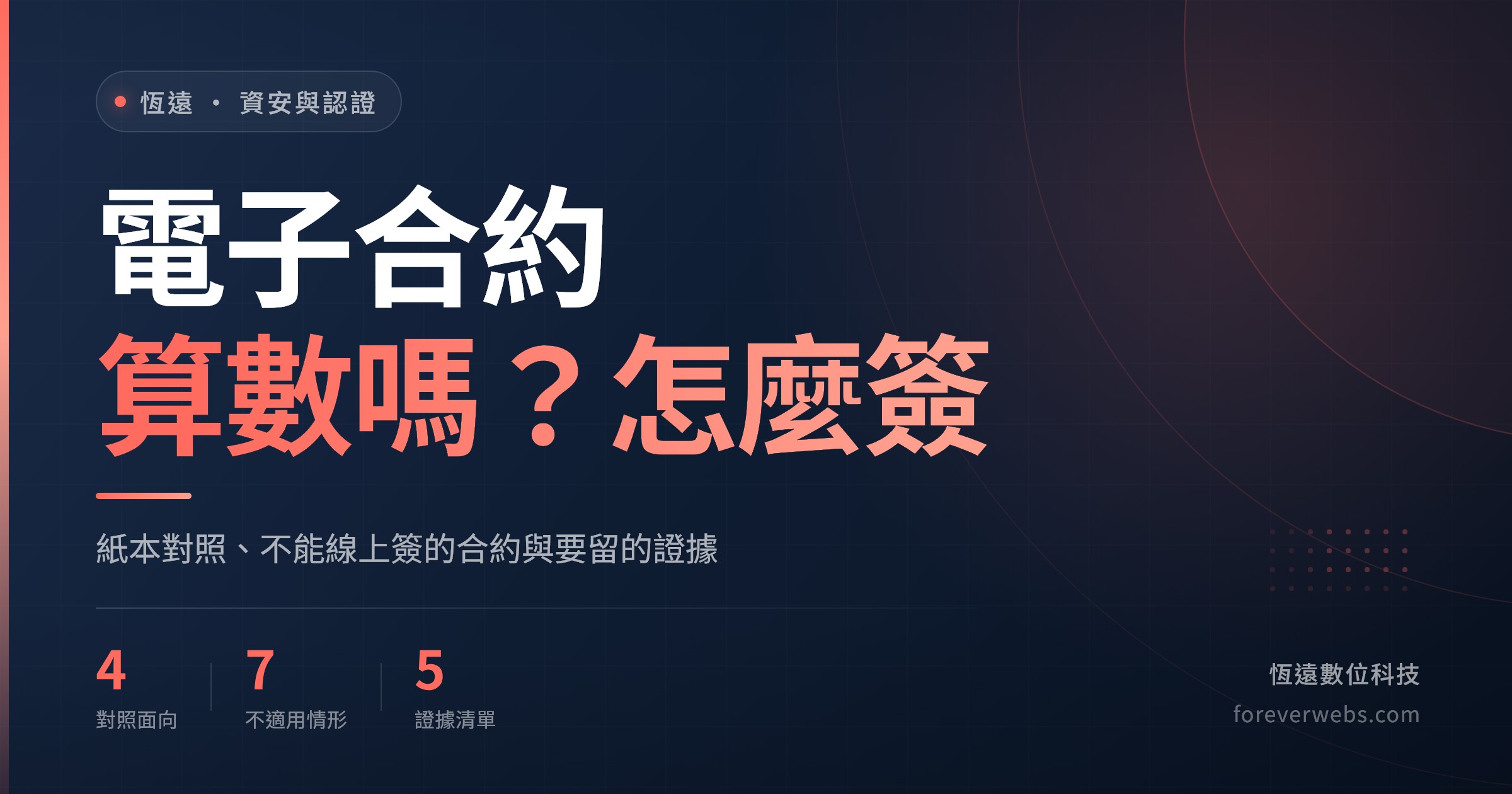 電子合約算數嗎、怎麼簽：紙本合約對照、不能線上簽的合約類型與要留的簽署證據（恆遠數位科技文章封面）