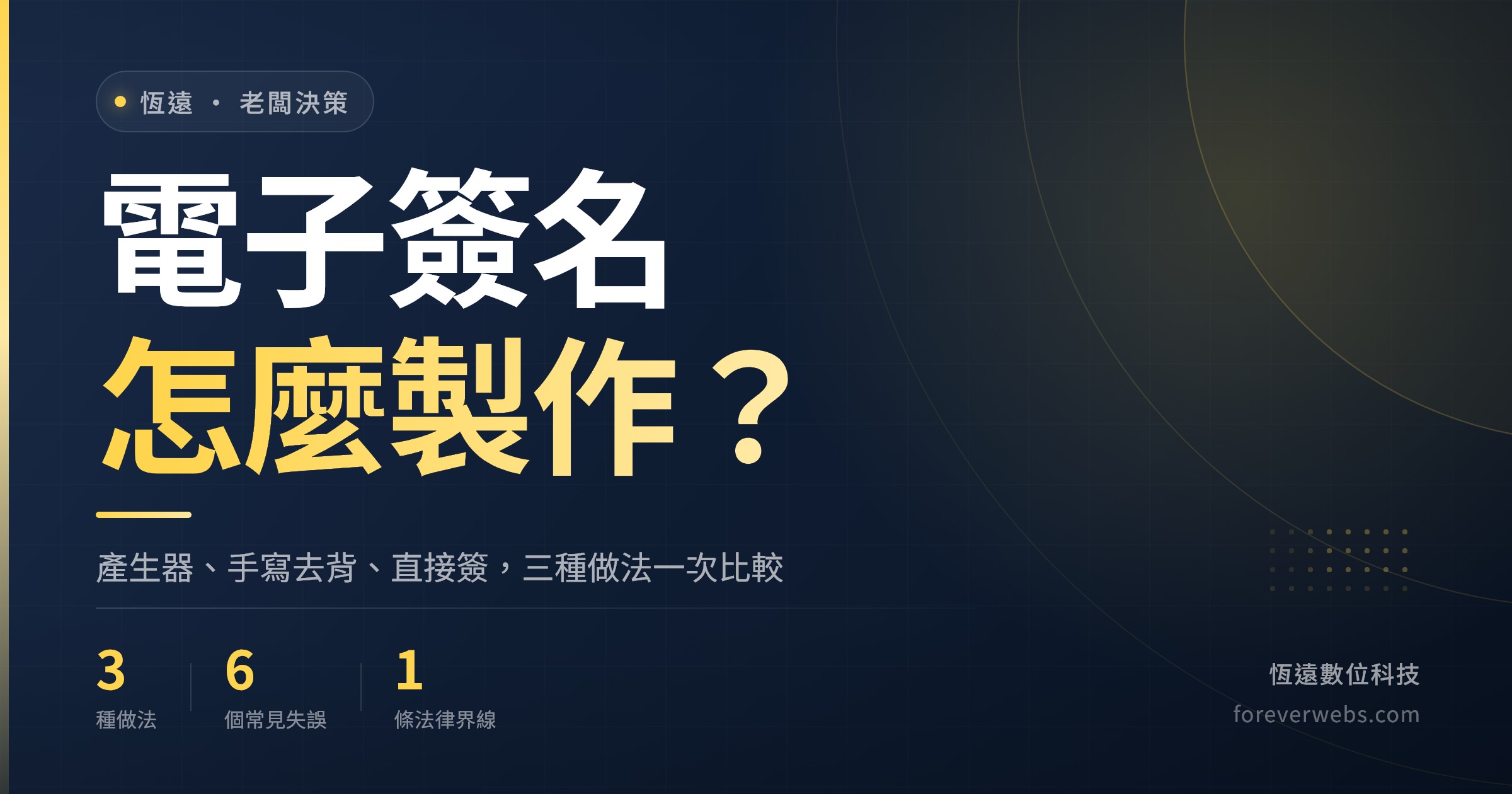 電子簽名怎麼製作：線上簽名產生器、手寫拍照去背、直接在文件上簽三種做法比較（恆遠數位科技文章封面）