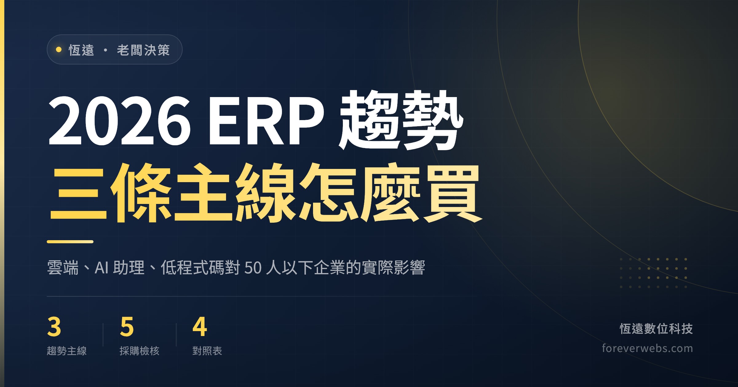 2026 ERP 趨勢封面：雲端化、AI 助理、低程式碼三條主線對中小企業採購的影響