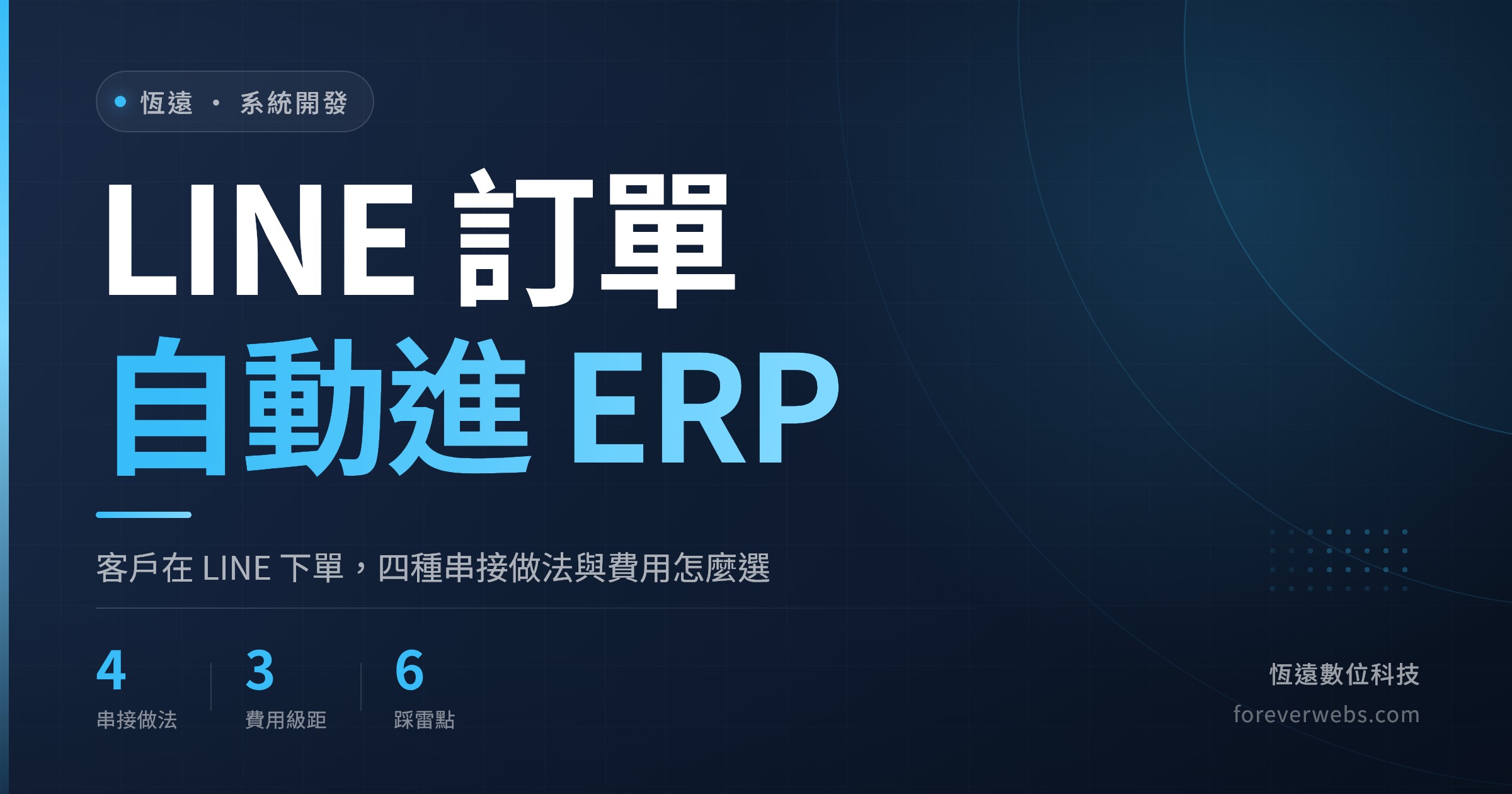 LINE 訂單系統串接 ERP 封面：客戶在 LINE 下單後自動進 ERP 的四種做法與費用級距