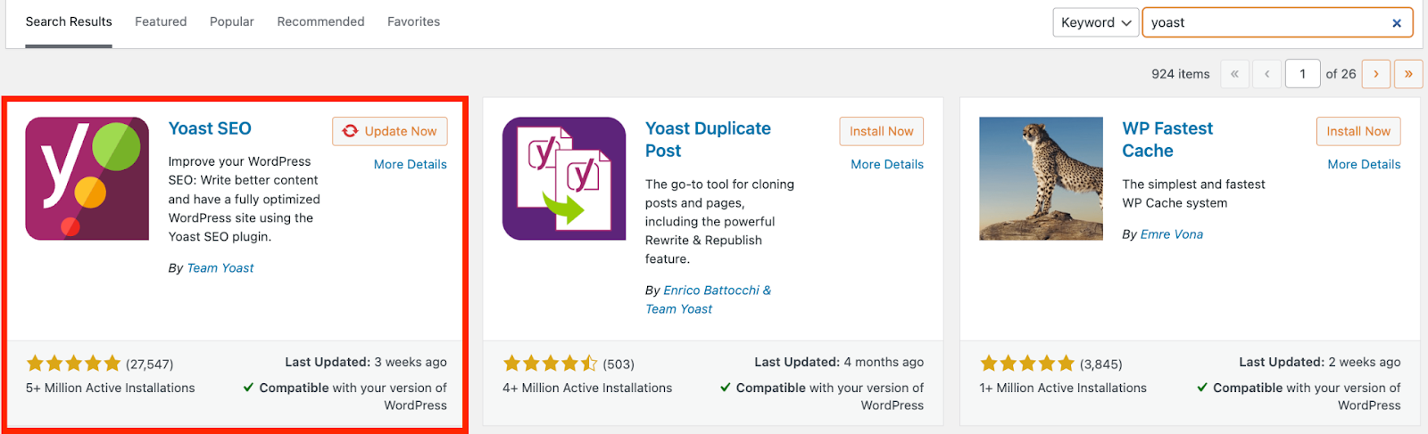 Wordpress Yoast SEO下載畫面