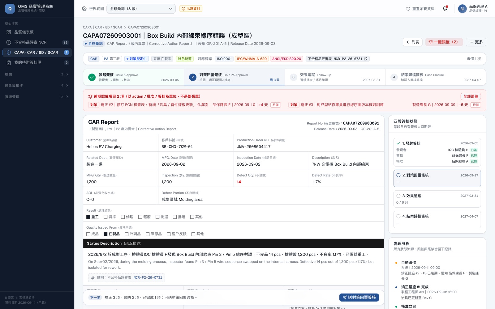 QMS 品質管理系統互動原型｜跨廠區品質異常追蹤 － 畫面 4